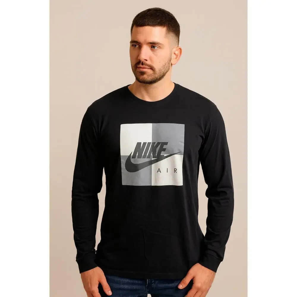 The Nike tee spell out logo graphic black white long sleeve t shirt NWOT y2k L
